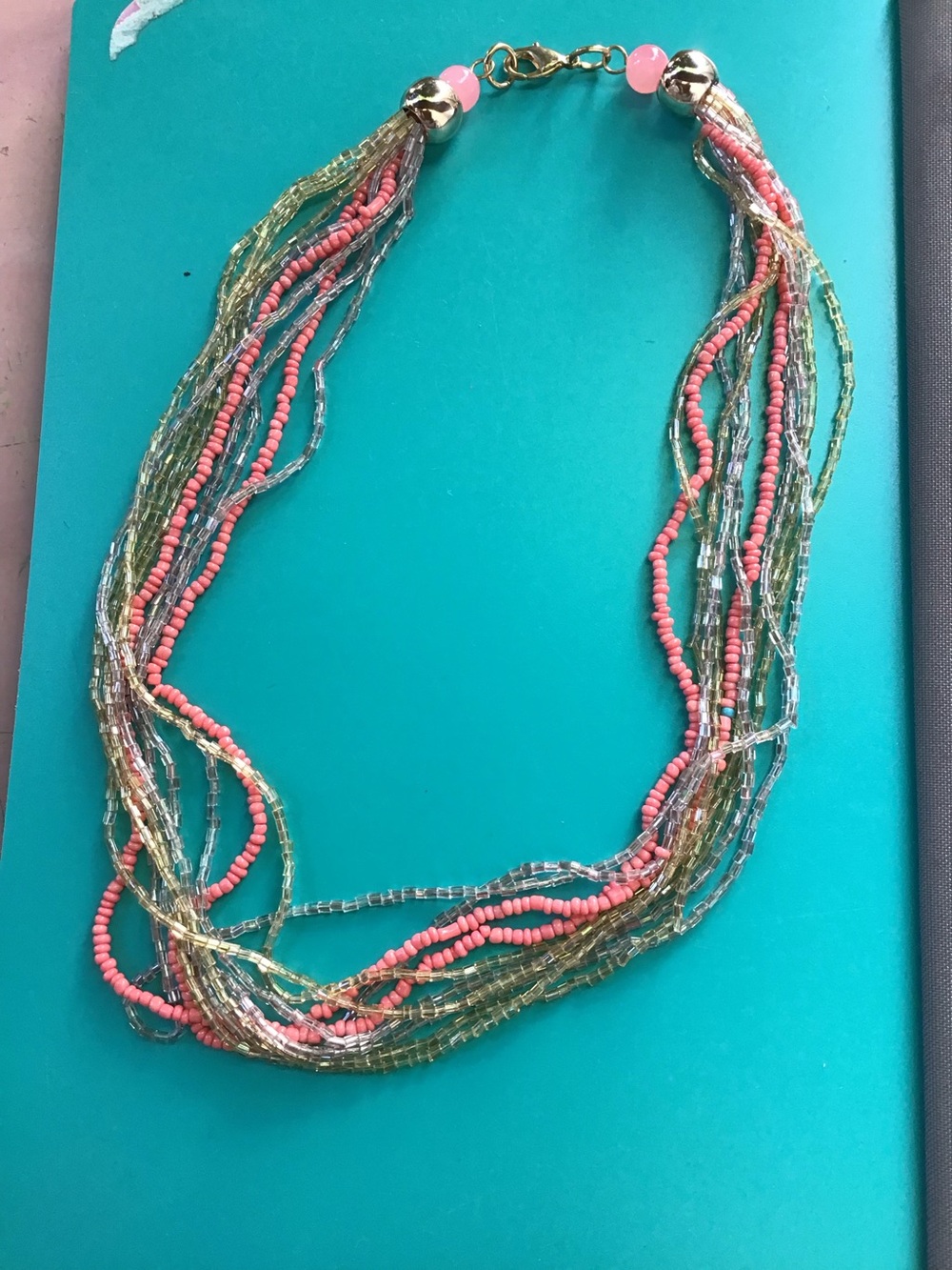 Multi-Strand Pink and Gold Beaded Necklace